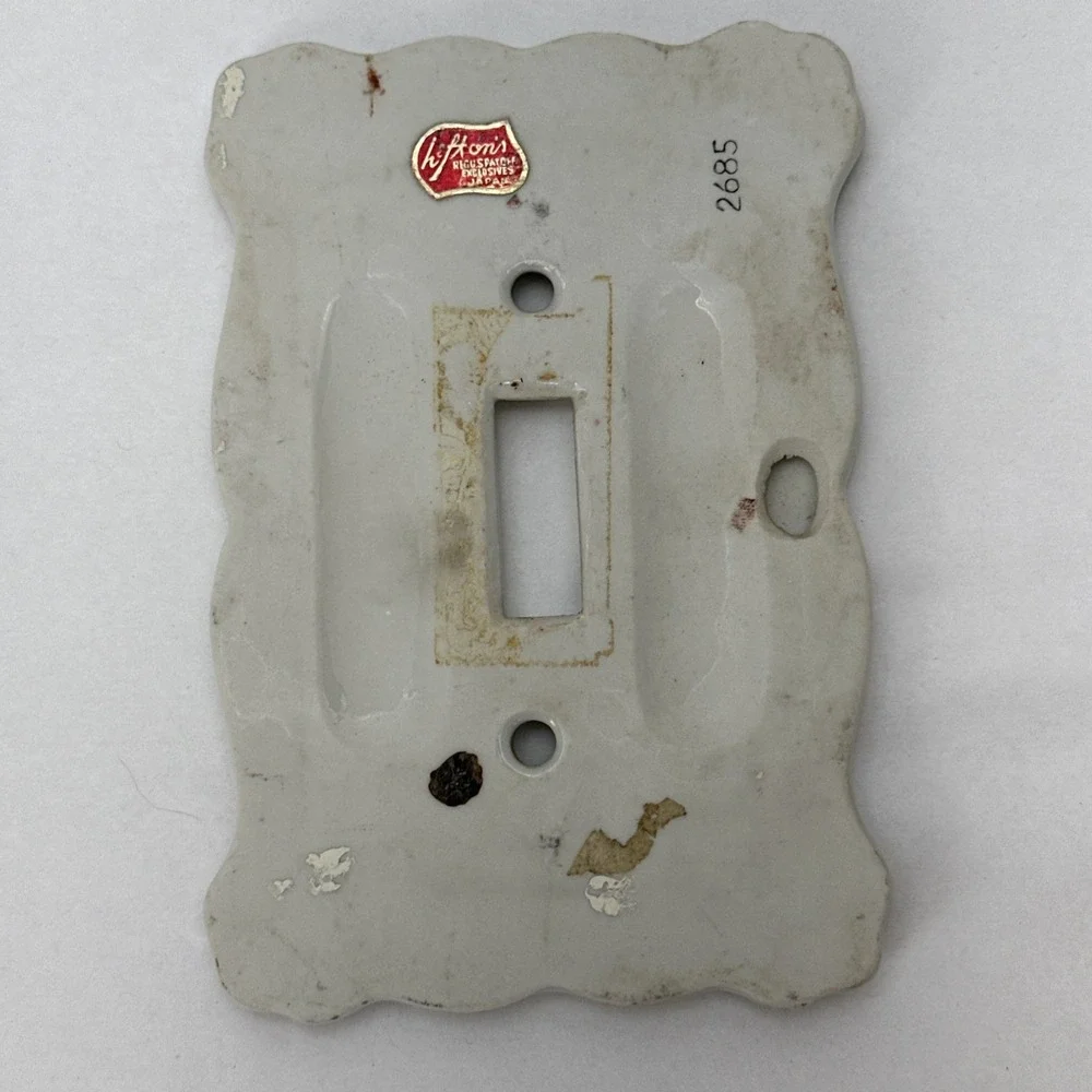 Vintage Lefton's Floral Rhinestones Porcelain Light Switch Plate Cover Pink 2685